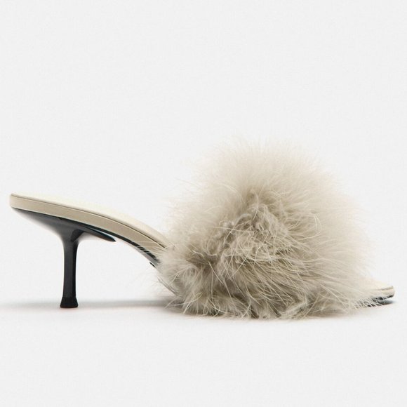 Zara feathered heeled - Gem Zara Feather Heels Sz 8 NWT